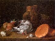 Still Life with Pigeons, Onions, Bread and Kitchen Utensils